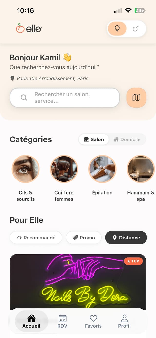 Visibilité sur l'app Ello