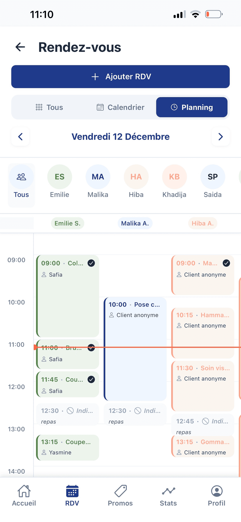 Agenda professionnel sur mobile